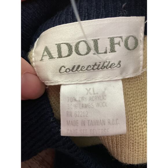 Vintage Adolfo Collectibles XL Wool Blend Blue & Tan Sweater - Picture 6 of 6